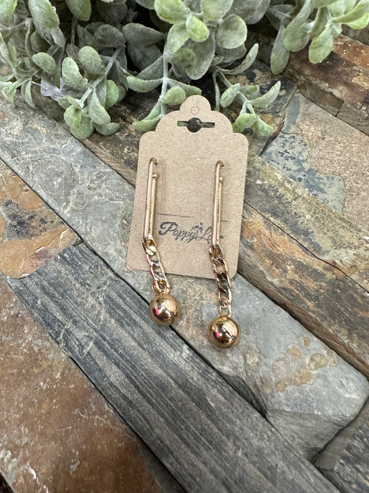 Gold Chain And Ball Dangle Earrings