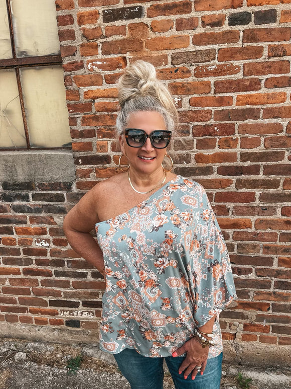 Found Fab One Shoulder Floral Top