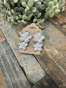 Double Silver Flower Earrings