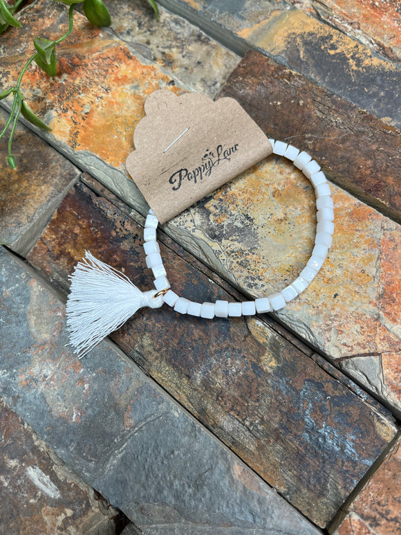 White Crystal Beaded Bracelet Set - #7