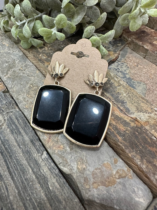 Black Dangle Earrings With Gold And Gem Accents