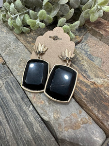 Black Dangle Earrings With Gold And Gem Accents