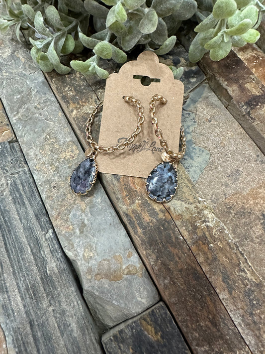 Chain Hoop Earrings With Labradorite Charm