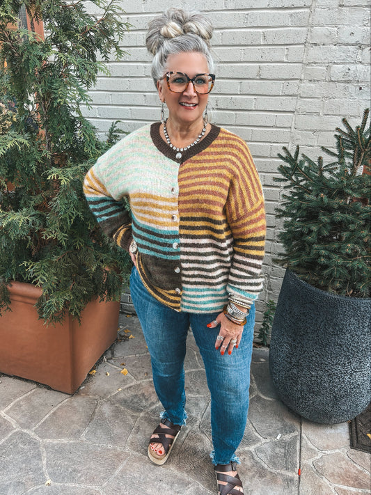 Simple Joys Mixed Stripe Cardigan Sweater