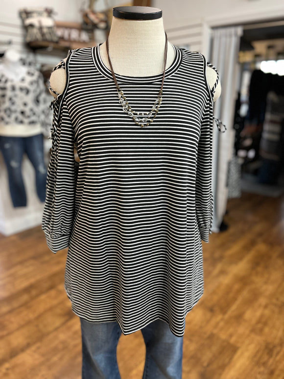 Know Your Worth Striped Cold Shoulder Top