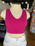 Just That Easy Cropped V-Neck Tank Top ~ Magenta
