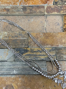 Long Silver Beaded Necklace With Suede Cord