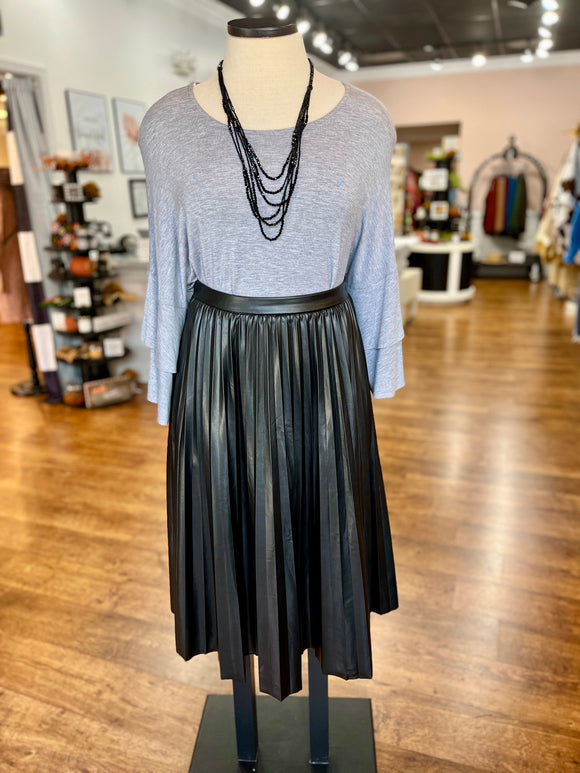 Look This Way Faux Leather Pleated Skirt ~ Black